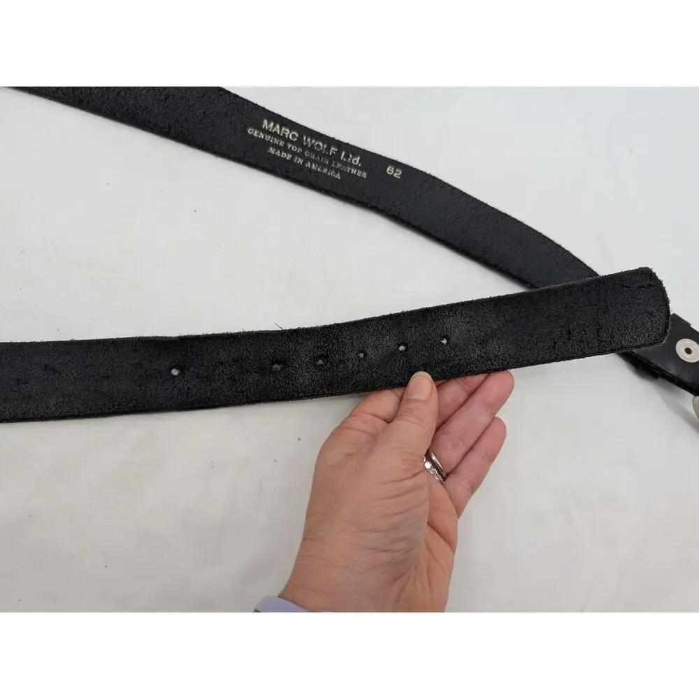 Marc Wolf LTD Black Belt Genuine Top Chain Leather Made in America Mens Size 62